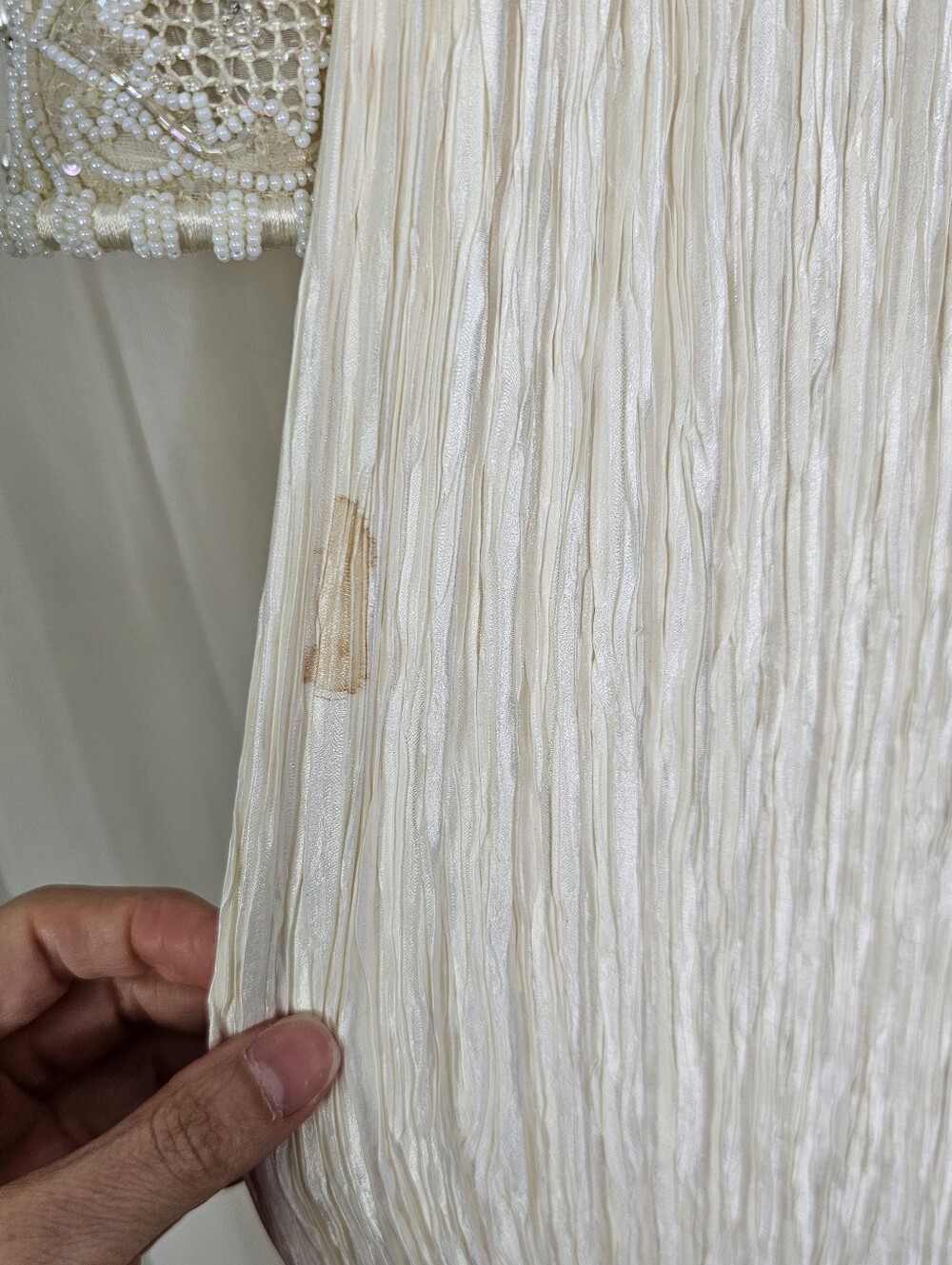 Vintage Mary McFadden Couture Beaded Gown 80s Cream Marii Pleat Stunning Rare - Picture 5 of 16